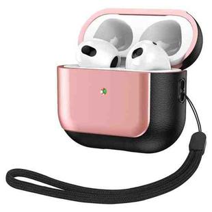 For AirPods 3 Electroplated Leather Texture Wireless Earphones Protective Case(Rose Pink)