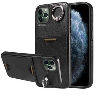For iPhone 11 Pro Max Calf Texture Card Slot Ring Holder Phone Case(Black)