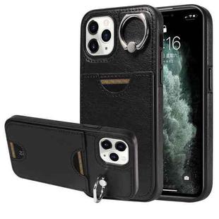 For iPhone 11 Pro Calf Texture Card Slot Ring Holder Phone Case(Black)