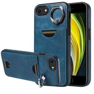 For  iPhone 2022 / 2020 / 8 / 7 Calf Texture Card Slot Ring Holder Phone Case(Blue)