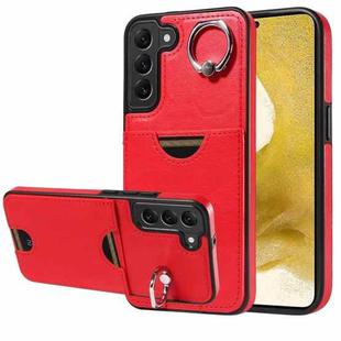 For Samsung Galaxy S22+ 5G Calf Texture Card Slot Ring Holder Phone Case(Red)