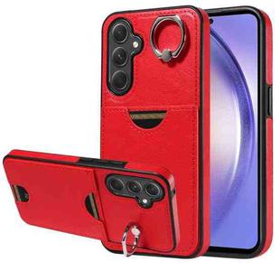 For Samsung Galaxy A54 5G Calf Texture Card Slot Ring Holder Phone Case(Red)