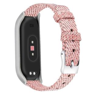 For Xiaomi Mi Band 4 / 3 XM Matte Silver Frame + Canvas Watch Band, Size:S(Pink)