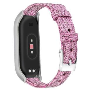 For Xiaomi Mi Band 4 / 3 XM Matte Silver Frame + Canvas Watch Band, Size:S(Pink Purple)