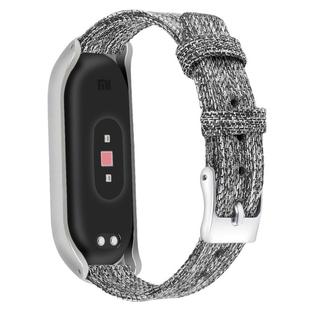 For Xiaomi Mi Band 4 / 3 XM Matte Silver Frame + Canvas Watch Band, Size:S(Black And Gray)