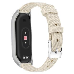 For Xiaomi Mi Band 4 / 3 XM Matte Silver Frame + Canvas Watch Band, Size:S(Apricot)