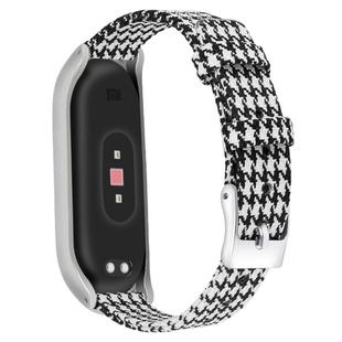 For Xiaomi Mi Band 4 / 3 XM Matte Silver Frame + Canvas Watch Band, Size:L(Black White Grid)