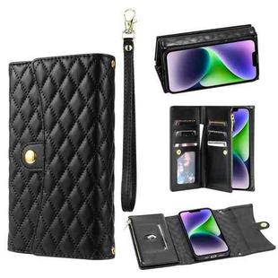 For iPhone 14 Plus Zipper Multi-Card Wallet Rhombic Leather Phone Case(Black)