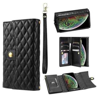 For iPhone XS Max Zipper Multi-Card Wallet Rhombic Leather Phone Case(Black)