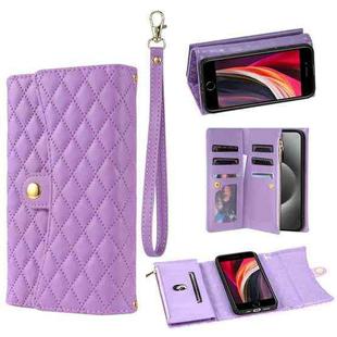 For iPhone 7 / 8 / SE 2022 Zipper Multi-Card Wallet Rhombic Leather Phone Case(Purple)