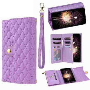 For Xiaomi Redmi Note 11 Pro 5G / 4G Zipper Multi-Card Wallet Rhombic Leather Phone Case(Purple)