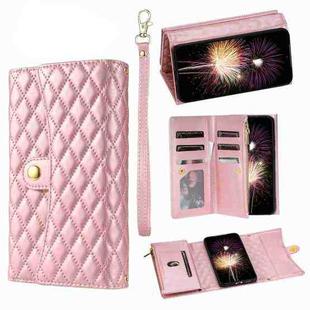For Xiaomi 12T / 12T Pro Zipper Multi-Card Wallet Rhombic Leather Phone Case(Rose Gold)