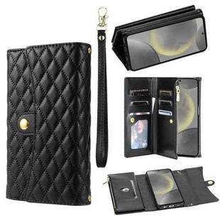 For Samsung Galaxy S24+ 5G Zipper Multi-Card Wallet Rhombic Leather Phone Case(Black)