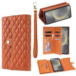 For Samsung Galaxy S24+ 5G Zipper Multi-Card Wallet Rhombic Leather Phone Case(Brown)