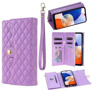 For Samsung Galaxy A05 Zipper Multi-Card Wallet Rhombic Leather Phone Case(Purple)