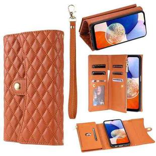For Samsung Galaxy A25 Zipper Multi-Card Wallet Rhombic Leather Phone Case(Brown)