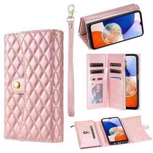 For Samsung Galaxy A34 5G Zipper Multi-Card Wallet Rhombic Leather Phone Case(Rose Gold)