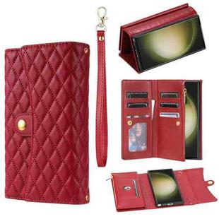 For Samsung Galaxy S23 Ultra 5G Zipper Multi-Card Wallet Rhombic Leather Phone Case(Red)