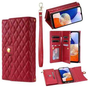 For Samsung Galaxy A52 5G/4G Zipper Multi-Card Wallet Rhombic Leather Phone Case(Red)