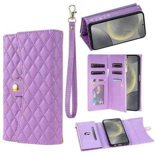 For Samsung Galaxy S21+ 5G Zipper Multi-Card Wallet Rhombic Leather Phone Case(Purple)