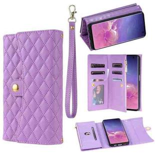 For Samsung Galaxy S10e Zipper Multi-Card Wallet Rhombic Leather Phone Case(Purple)