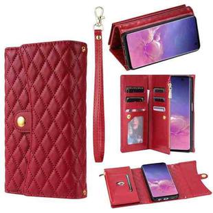 For Samsung Galaxy S10e Zipper Multi-Card Wallet Rhombic Leather Phone Case(Red)