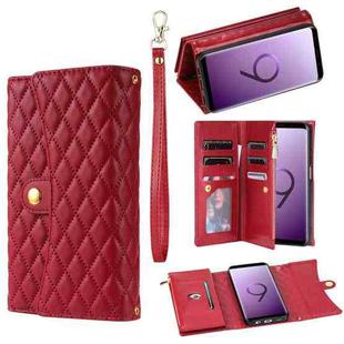 For Samsung Galaxy S9 Zipper Multi-Card Wallet Rhombic Leather Phone Case(Red)