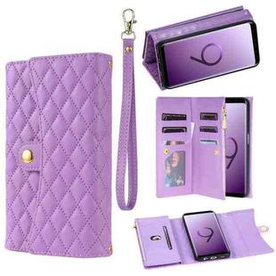 For Samsung Galaxy S9+ Zipper Multi-Card Wallet Rhombic Leather Phone Case(Purple)