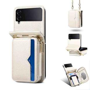 For Samsung Galaxy Z Flip4 Folding Leather Phone Case with Long Lanyard(White)