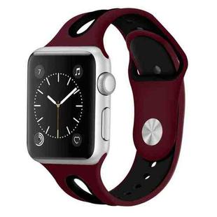 For Apple Watch Series 7 41mm / 6 & SE & 5 & 4 40mm / 3 & 2 & 1 38mm Two-tone Silicone Open Watch Band(Wine Red+Black)