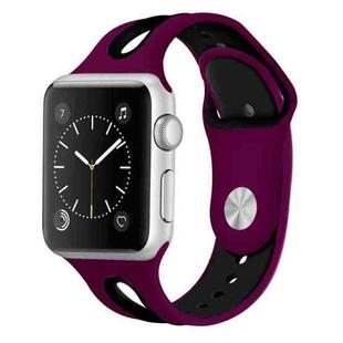 For Apple Watch Series 7 41mm / 6 & SE & 5 & 4 40mm / 3 & 2 & 1 38mm Two-tone Silicone Open Watch Band(Purple+Black)