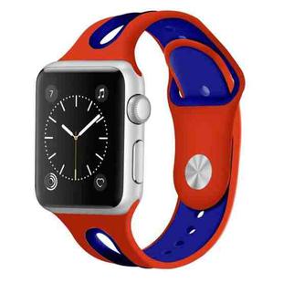 For Apple Watch Ultra 49mm / Series 8&7 45mm / SE 2&6&SE&5&4 44mm / 3&2&1 42mm Two-tone Silicone Open Watch Band(Red Orange+Blue)