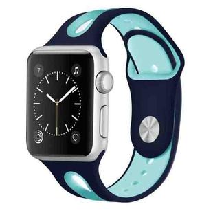 For Apple Watch Ultra 49mm / Series 8&7 45mm / SE 2&6&SE&5&4 44mm / 3&2&1 42mm Two-tone Silicone Open Watch Band(Navy Blue+Teal Green)