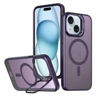 For iPhone 15 Plus Metal Invisible Camera Holder MagSafe Magnetic Phone Case(Purple)