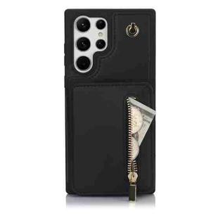 For Samsung Galaxy S24 Ultra 5G YM006 Skin Feel Zipper Card Bag Phone Case with Dual Lanyard(Black)