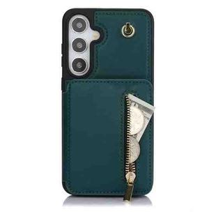 For Samsung Galaxy S24+ 5G YM006 Skin Feel Zipper Card Bag Phone Case with Dual Lanyard(Green)