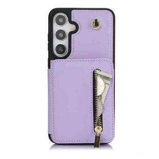 For Samsung Galaxy S24+ 5G YM006 Skin Feel Zipper Card Bag Phone Case with Dual Lanyard(Light Purple)