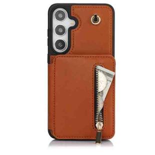 For Samsung Galaxy S24+ 5G YM006 Skin Feel Zipper Card Bag Phone Case with Dual Lanyard(Brown)