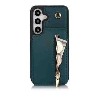 For Samsung Galaxy S24 5G YM006 Skin Feel Zipper Card Bag Phone Case with Dual Lanyard(Green)