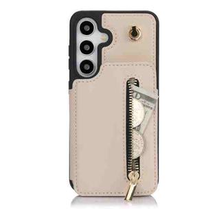For Samsung Galaxy S24 5G YM006 Skin Feel Zipper Card Bag Phone Case with Dual Lanyard(Apricot)