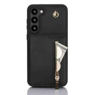 For Samsung Galaxy S23+ 5G YM006 Skin Feel Zipper Card Bag Phone Case with Dual Lanyard(Black)