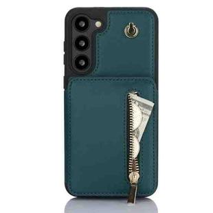 For Samsung Galaxy S23+ 5G YM006 Skin Feel Zipper Card Bag Phone Case with Dual Lanyard(Green)