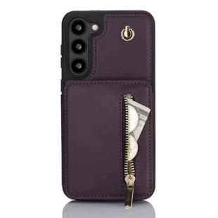 For Samsung Galaxy S23+ 5G YM006 Skin Feel Zipper Card Bag Phone Case with Dual Lanyard(Dark Purple)