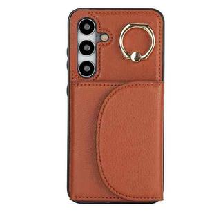 For Samsung Galaxy S24+ 5G YM007 Ring Holder Card Bag Skin Feel Phone Case(Brown)
