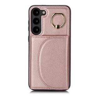For Samsung Galaxy S23 5G YM007 Ring Holder Card Bag Skin Feel Phone Case(Rose Gold)