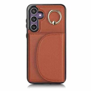 For Samsung Galaxy S23 FE 5G YM007 Ring Holder Card Bag Skin Feel Phone Case(Brown)