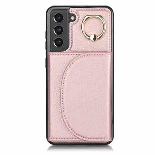 For Samsung Galaxy S22+ 5G YM007 Ring Holder Card Bag Skin Feel Phone Case(Rose Gold)