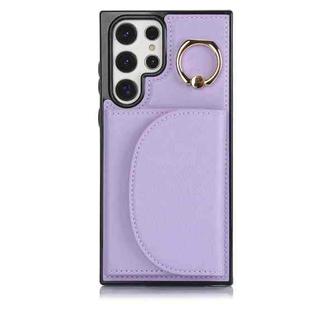 For Samsung Galaxy S22 Ultra 5G YM007 Ring Holder Card Bag Skin Feel Phone Case(Purple)