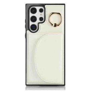 For Samsung Galaxy S22 Ultra 5G YM007 Ring Holder Card Bag Skin Feel Phone Case(White)