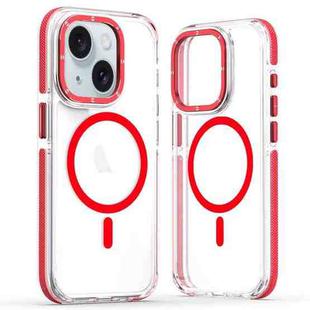 For iPhone 15 Plus Dual-Color Clear Acrylic Hybrid TPU MagSafe Phone Case(Red)